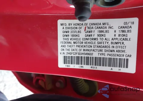 2018 Honda Civic Lx from USA, damaged, VIN 2HGFC2F50JH549602